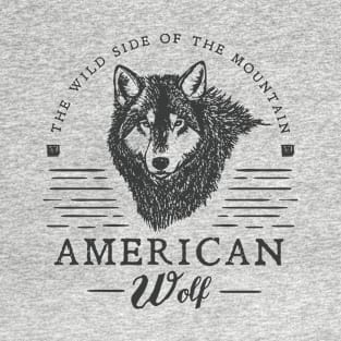 Retro Animal American Wolf Black T-Shirt